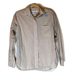 Lucky Brand Shirt S Gray White Striped Button Down Preppy Cotton Classic